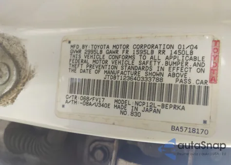 2004 Toyota Echo из США, поврежденный, VIN JTDBT123640333788